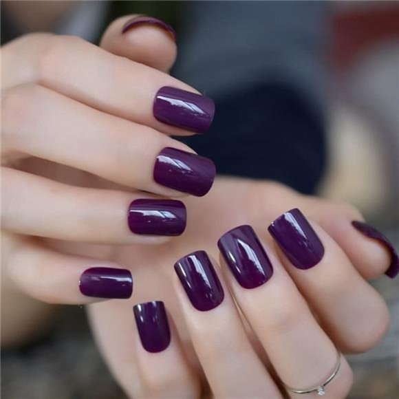 iBeautying Press on Nails - Dark Purple Pure Color False Nails.